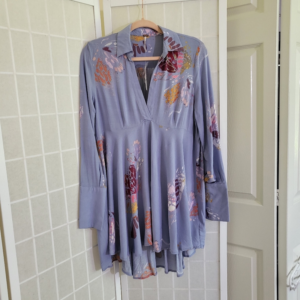 FREE PEOPLE periwinkle art new tunic top